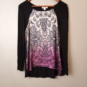Dressbarn Long Sleeve Tee Womens Size Medium Purple Ombre Paisley Print